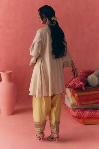 Shop_Mirasa_Ivory , , Chanderi, Noorani Yellow Kurta Salwar Set _at_Aza_Fashions