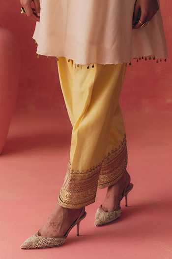 Shop_Mirasa_Ivory , , Chanderi, Noorani Yellow Kurta Salwar Set _Online_at_Aza_Fashions