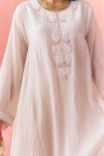 Buy_Mirasa_Ivory Chanderi Round Neck Amani Kurta Pant Set _Online_at_Aza_Fashions