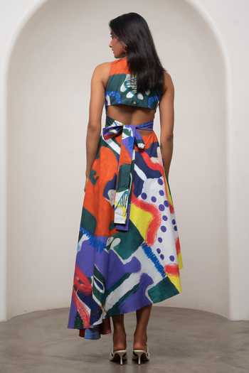 Shop_Advait_Multi Color Poplin High Neck Varen Tie-up Dress _at_Aza_Fashions
