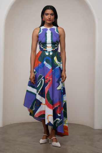 Buy_Advait_Multi Color Poplin High Neck Varen Tie-up Dress _at_Aza_Fashions