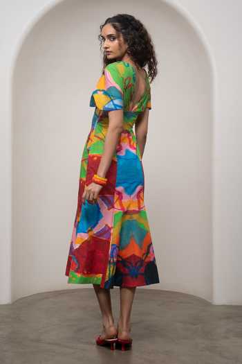 Shop_Advait_Multi Color Poplin V-neck Sorel Midi Dress _at_Aza_Fashions