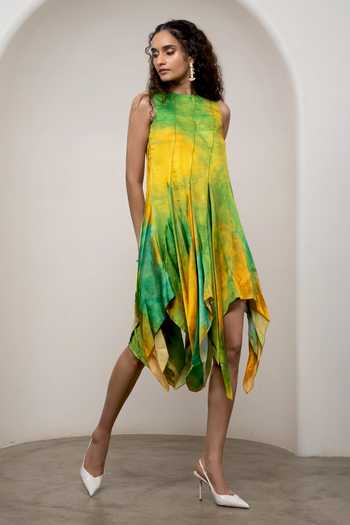 Buy_Advait_Green Satin, Bemberg Round Neck Lira Tinkerbell Dress _Online_at_Aza_Fashions