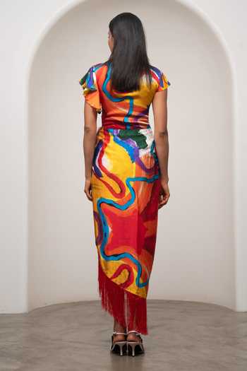 Shop_Advait_Multi Color Bemberg Round Neck Ruel Crossover Dress _at_Aza_Fashions