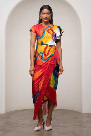 Buy_Advait_Multi Color Bemberg Round Neck Ruel Crossover Dress _Online_at_Aza_Fashions
