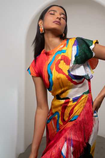 Shop_Advait_Multi Color Bemberg Round Neck Ruel Crossover Dress _Online_at_Aza_Fashions
