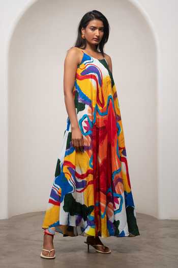 Advait_Multi Color Crepe Scoop Neck Ruel Bias Dress _Online_at_Aza_Fashions