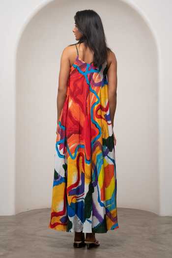 Shop_Advait_Multi Color Crepe Scoop Neck Ruel Bias Dress _at_Aza_Fashions