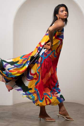 Buy_Advait_Multi Color Crepe Scoop Neck Ruel Bias Dress _Online_at_Aza_Fashions