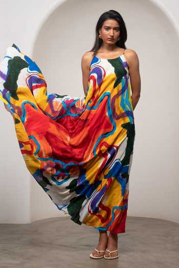 Shop_Advait_Multi Color Crepe Scoop Neck Ruel Bias Dress _Online_at_Aza_Fashions