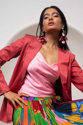 Advait_Pink Crepe, Satin, Bemberg Sena Printed Skirt Set _at_Aza_Fashions