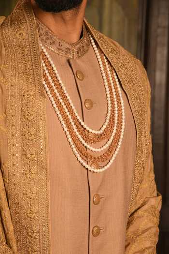 Punit Arora_Gold Silk Zardozi Embroidered Sherwani And Kurta Set _Online