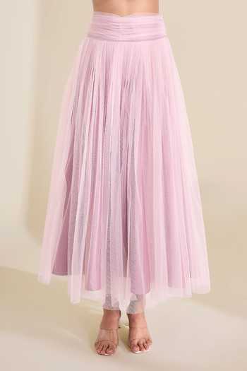 Buy_Naintara Bajaj_Teal Lycra, Net V-neck Striking Duo Waistcoat And Skirt Set _Online