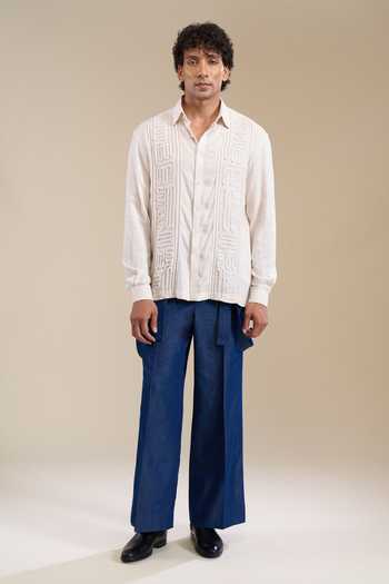 Buy_Line Out Line_Off White Carved Lines Shirt _Online_at_Aza_Fashions