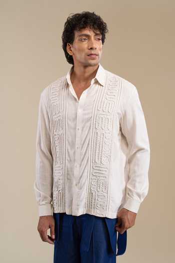 Buy_Line Out Line_Off White Carved Lines Shirt _at_Aza_Fashions