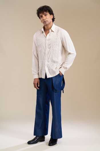 Shop_Line Out Line_Off White Carved Lines Shirt _Online_at_Aza_Fashions