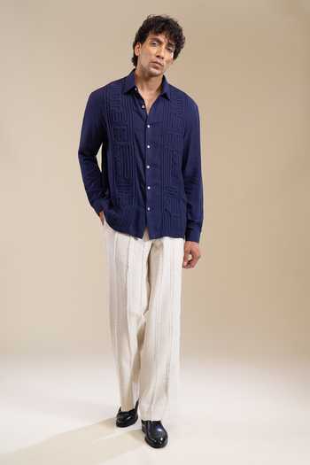 Buy_Line Out Line_Blue Geometric Pattern Shirt _Online_at_Aza_Fashions