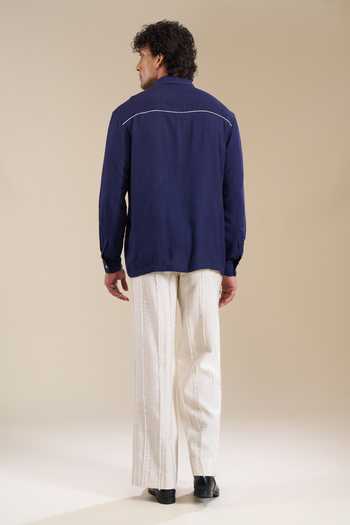Line Out Line_Blue Geometric Pattern Shirt _Online_at_Aza_Fashions