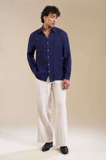 Shop_Line Out Line_Blue Geometric Pattern Shirt _Online_at_Aza_Fashions