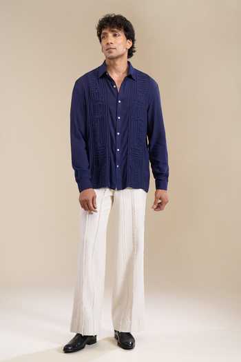 Line Out Line_Blue Geometric Pattern Shirt _at_Aza_Fashions