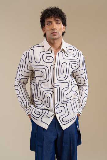 Shop_Line Out Line_Off White Loop Terrain Pattern Shirt _Online_at_Aza_Fashions