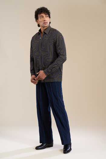 Shop_Line Out Line_Grey Loop Terrain Shirt _Online_at_Aza_Fashions