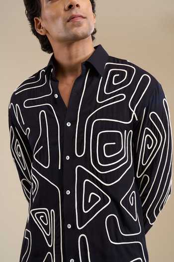 Buy_Line Out Line_Black Circuit Loop Pattern Shirt _Online_at_Aza_Fashions