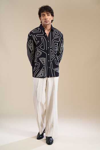 Shop_Line Out Line_Black Circuit Loop Pattern Shirt _Online_at_Aza_Fashions