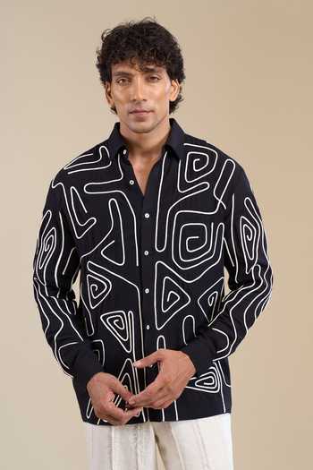 Buy_Line Out Line_Black Circuit Loop Pattern Shirt _at_Aza_Fashions