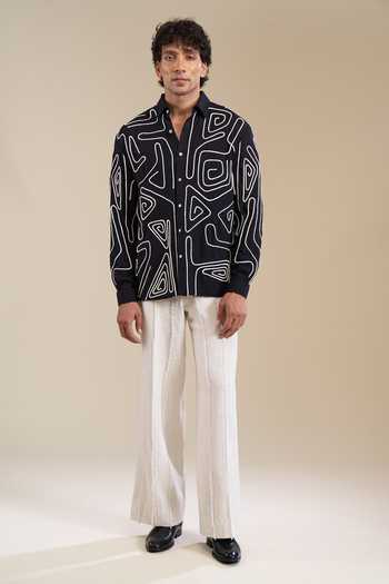 Line Out Line_Black Circuit Loop Pattern Shirt _at_Aza_Fashions