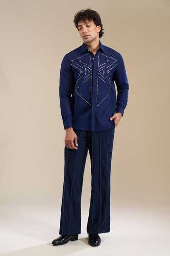 Buy_Line Out Line_Blue Geometric Contour Pattern Shirt _Online_at_Aza_Fashions