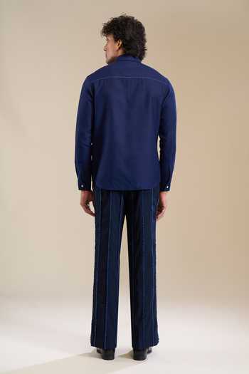 Line Out Line_Blue Geometric Contour Pattern Shirt _Online_at_Aza_Fashions
