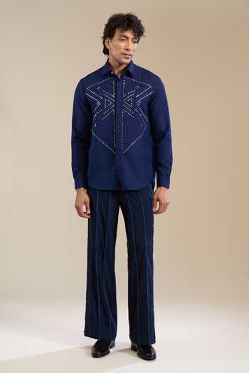 Line Out Line_Blue Geometric Contour Pattern Shirt _at_Aza_Fashions