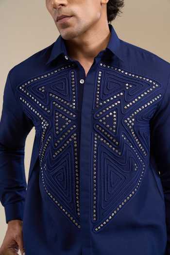 Buy_Line Out Line_Blue Geometric Contour Pattern Shirt 