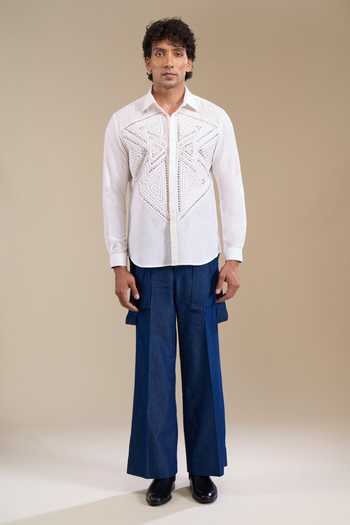 Buy_Line Out Line_White Metallic Stud Embellished Shirt _Online_at_Aza_Fashions