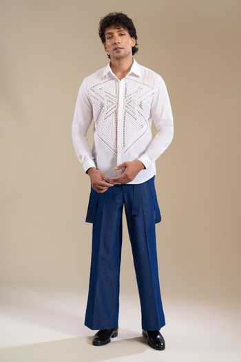 Shop_Line Out Line_White Metallic Stud Embellished Shirt _Online_at_Aza_Fashions