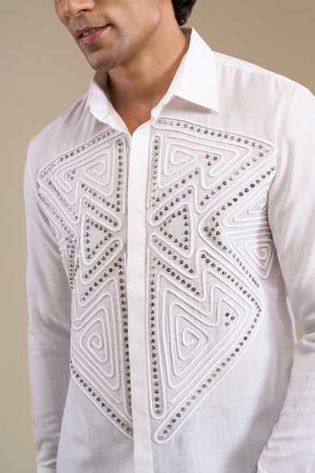 Line Out Line_White Metallic Stud Embellished Shirt _at_Aza_Fashions