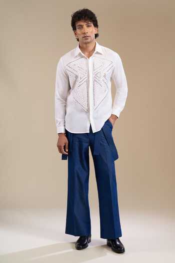 Buy_Line Out Line_White Metallic Stud Embellished Shirt 