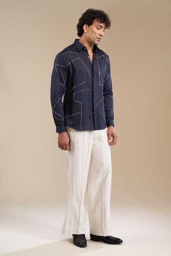 Line Out Line_Blue Metallic Stud Placement Embellished Shirt _at_Aza_Fashions
