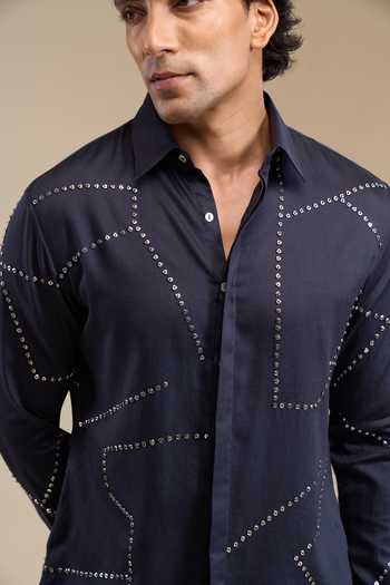 Buy_Line Out Line_Blue Metallic Stud Placement Embellished Shirt 