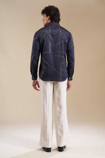 Line Out Line_Blue Metallic Stud Placement Embellished Shirt _Online_at_Aza_Fashions