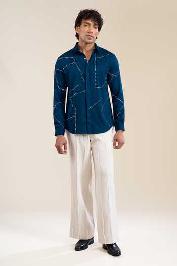 Buy_Line Out Line_Blue Placement Embellished Shirt 