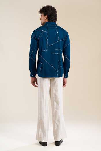 Line Out Line_Blue Placement Embellished Shirt _Online_at_Aza_Fashions