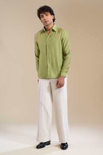 Buy_Line Out Line_Green Pintuck Shirt _Online_at_Aza_Fashions