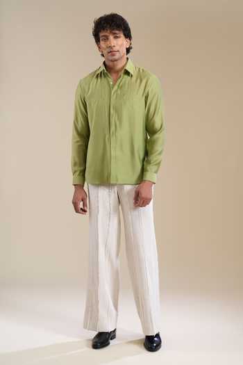 Shop_Line Out Line_Green Pintuck Shirt _Online_at_Aza_Fashions