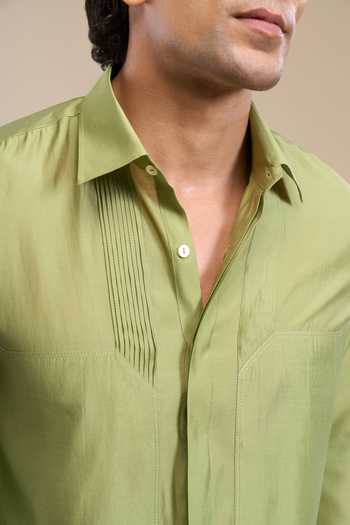 Line Out Line_Green Pintuck Shirt _at_Aza_Fashions