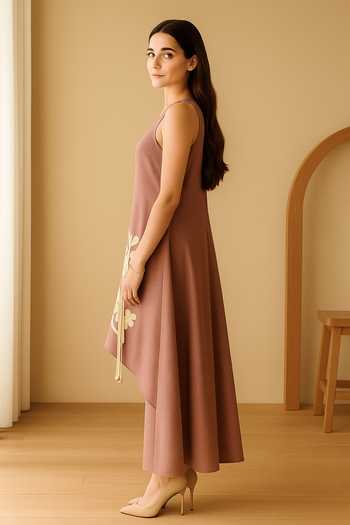 Nikita Vishakha_Purple Silk V-neck Modern Patchwork Embroidered Asymmetric Dress _Online_at_Aza_Fashions