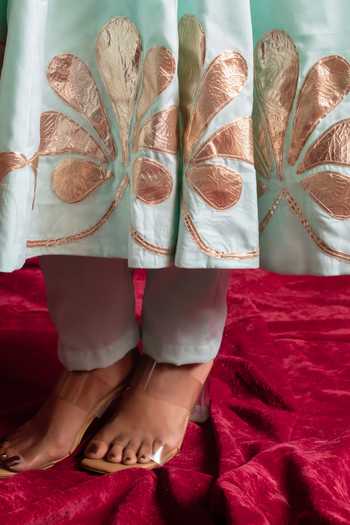 Buy_Pomcha Jaipur_Aqua Organza Round Neck Gota Patti Hand Work Anarkali Set 