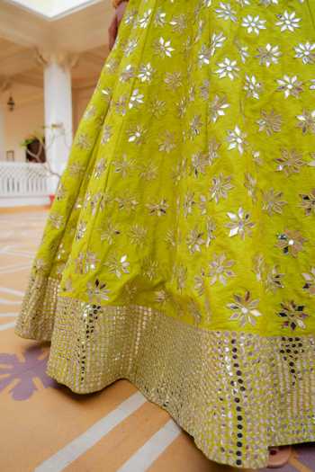 Buy_Pomcha Jaipur_Green Silk, Dupion, Organza Mehfil Hariyali Shisha Hand Work Lehenga Set _Online_at_Aza_Fashions
