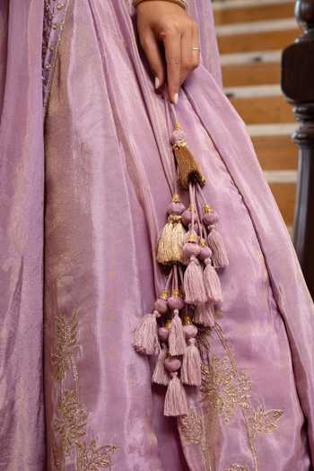 Buy_Pomcha Jaipur_Purple Silk Square Neck Mehfil Komal Tube Light Handwork Lehenga Set _Online